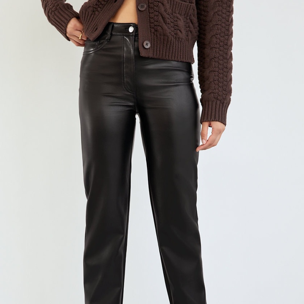 Aritzia High-Waisted Leather Pants (Black)